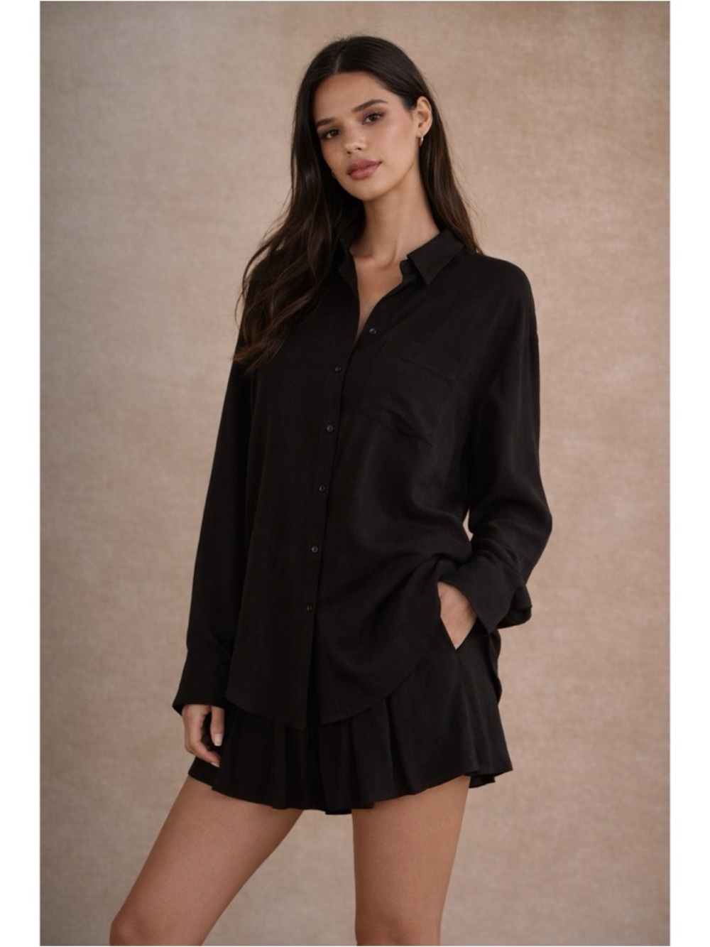 NWT Button-down Shirt & Ruffle Shorts Set - BLACK